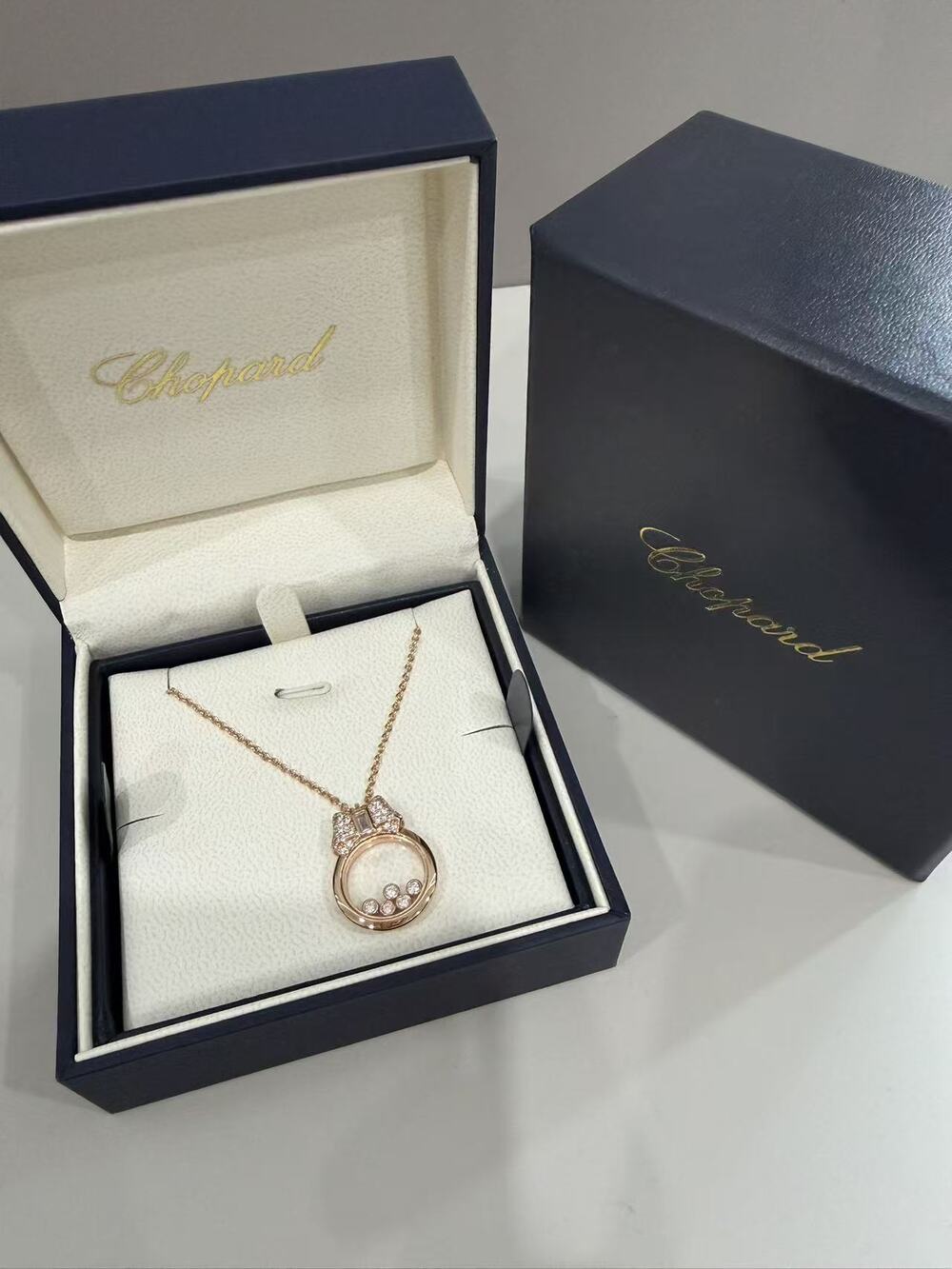 Chopard Rose Gold Floating-Diamond Bow Pendant Necklace